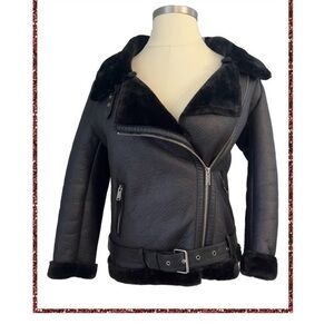 LY Varey Lin Shearling Leather Jacket Coat Faux Fur Medium Excellent Condition